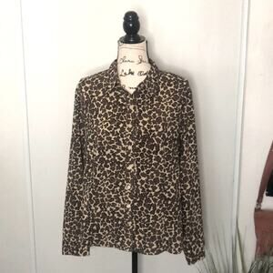 Apostrophe Stretch Tan & Brown Floral Button Down Shirt Size Large